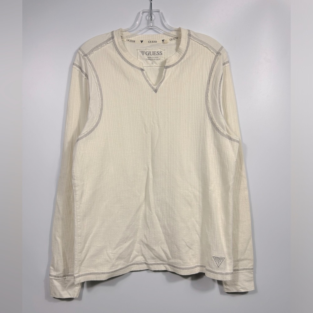 Guess Men’s Long Sleeved Cotton Shirt Cream Size XL